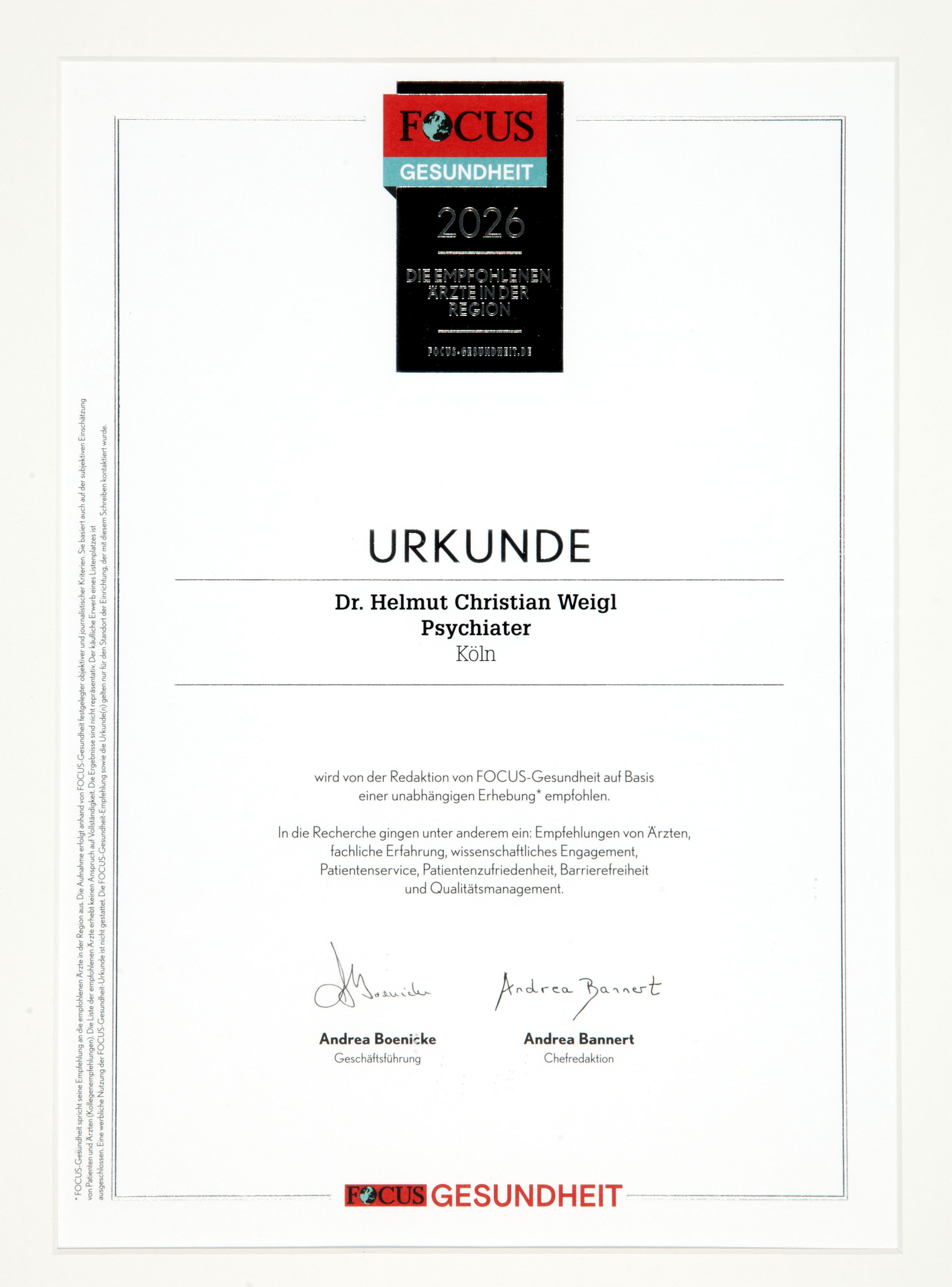 Urkunde - Focus Gesundheit 2026