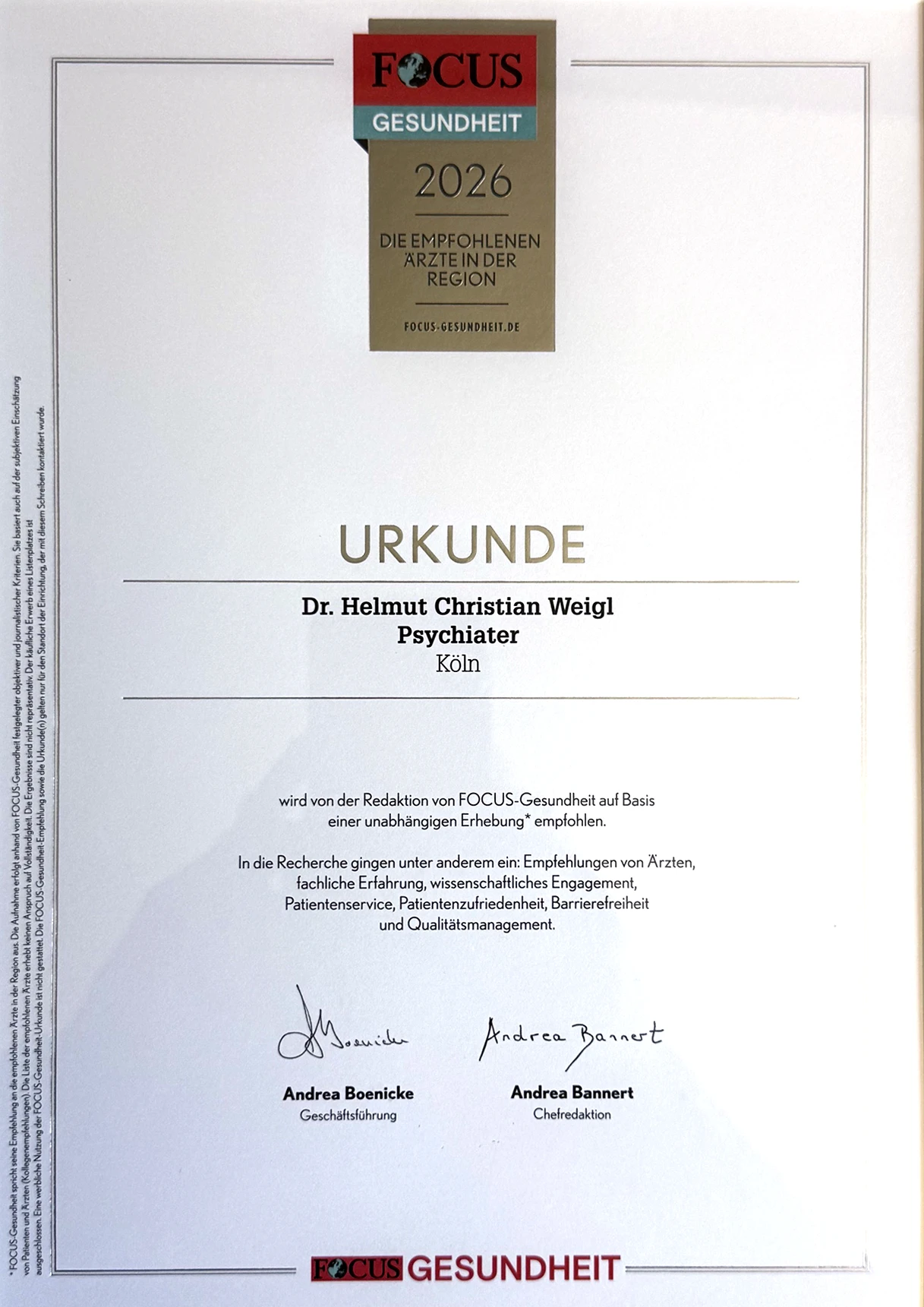 Urkunde - Focus Gesundheit 2026